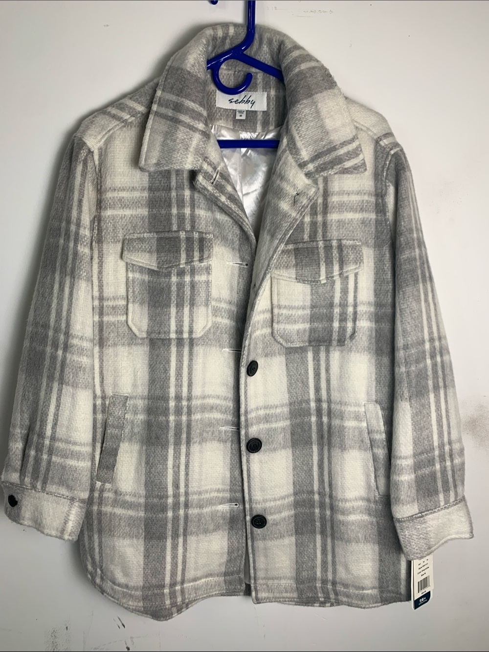Sebby Gray & White Plaid Button-Front Jacket